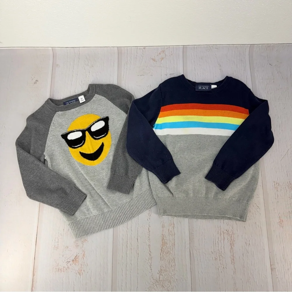 Children’s Place 2pc Sweater Bundle Emoji Rainbow Boys 3T‎